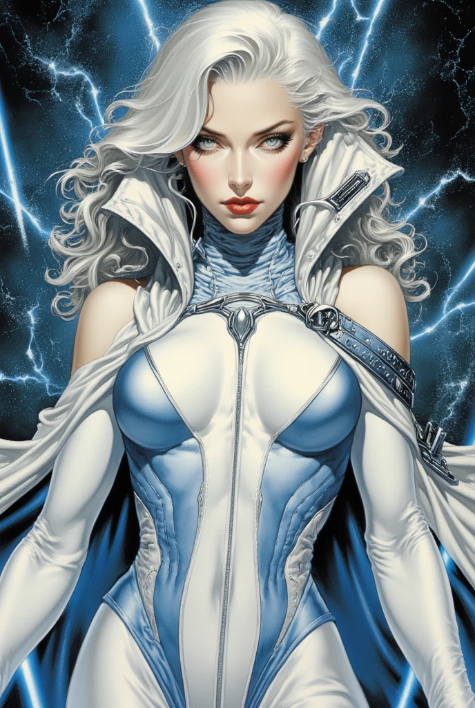 Portrait, Masterpiece, Excellent, 1girl, solo, complex details, color diffusion, comic book, anime, marvel, DC, close-up, pale skin, sensual body, silver hair, green eyes, sensual attire, mage attire, robes, Oracle, elegant, Sci-Fi, Fantasy