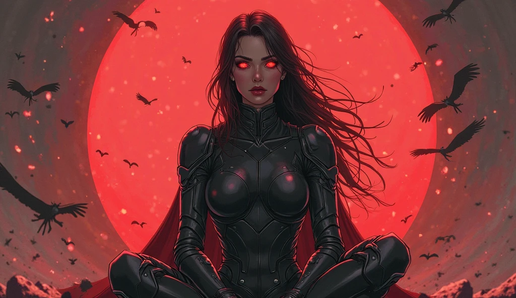 sfw, mature female, vampira, glowing red eyes, torn clothes, (bleeding, scars, after battle), broken sword, broken shield, destruction, devastation, debris, detailed, masterpiece, absurdres, best quality, dark, upper body <lora:clayMann-000012:0.8>