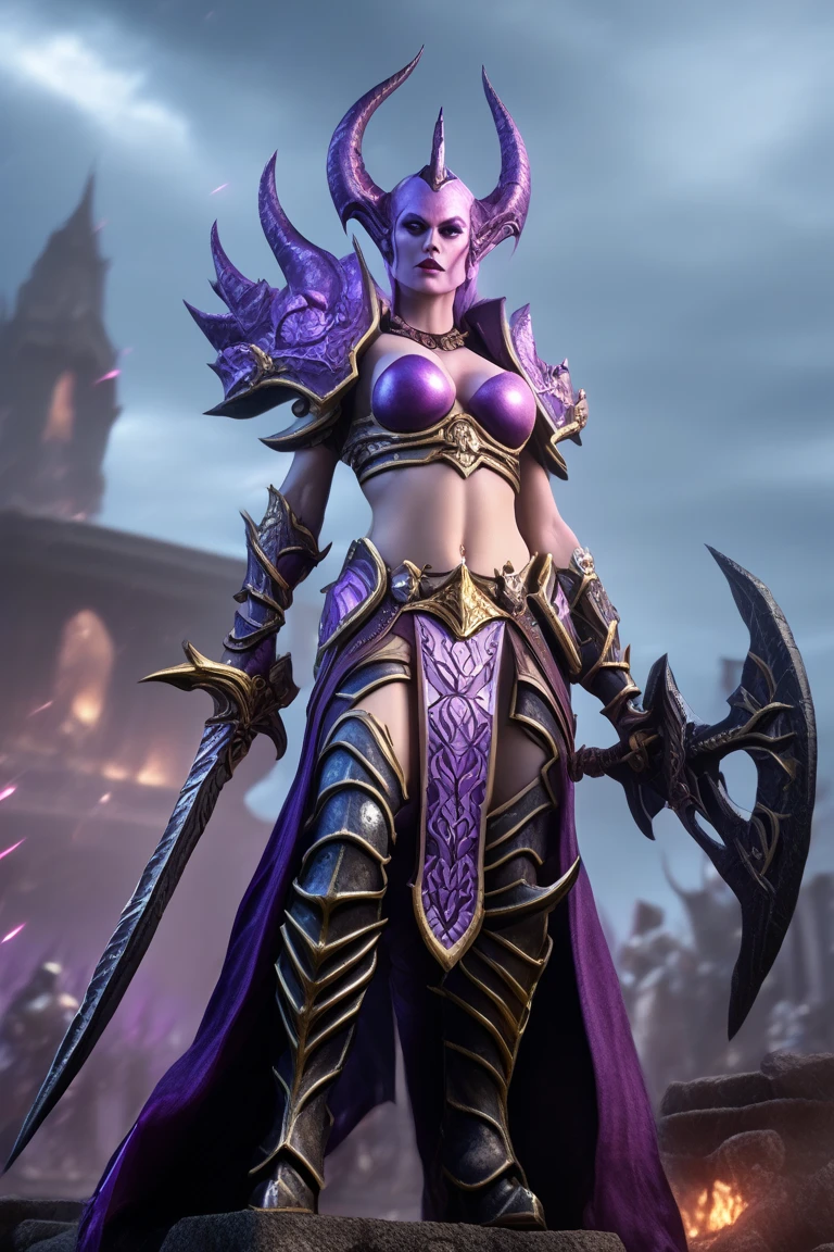 highres,absurdres,masterpiece,best quality,original,extremely detailed CG,extremely detailed wallpaper,perfect lighting,looking at viewer,bare hands,standing on stage,1girl,blurry background,
<lora:MercyAllStar:0.7>, allstar,crown,gloves,breastplate,armor,mechanical wings,long skirt,pelvic curtain,blue eyes,purple hair,long hair,wave hair,crescent earrings,crescent hair ornament,