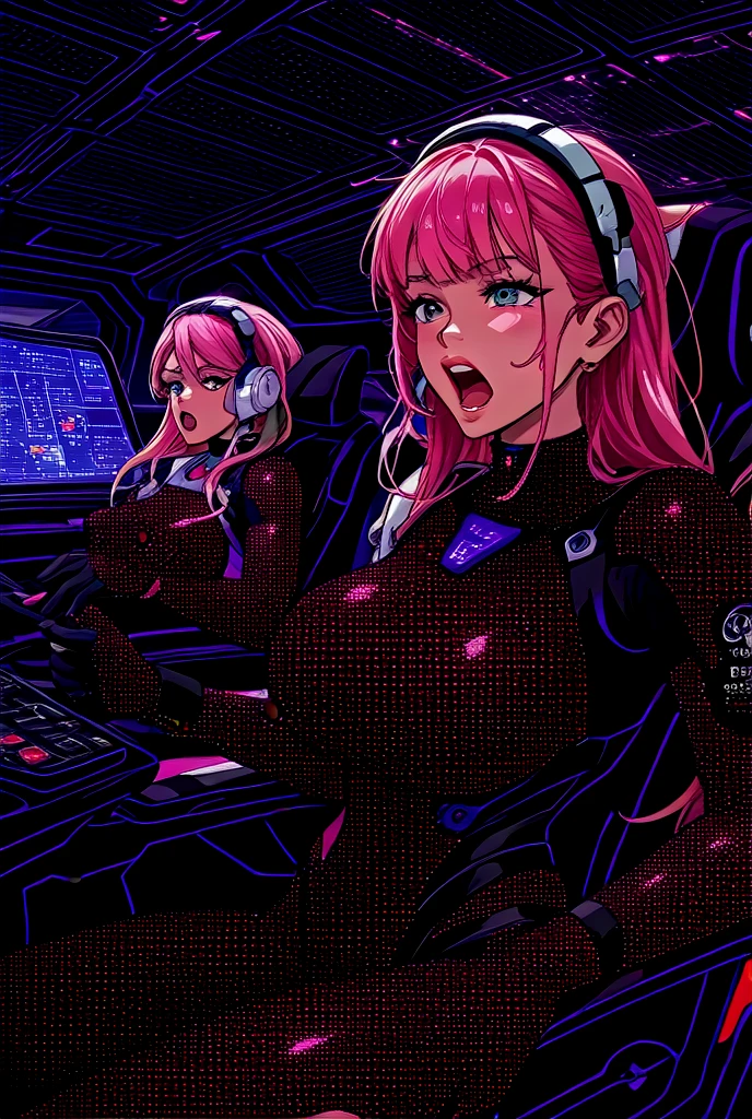 Best quality, (masterpiece), best detail face,1 girl, big breasts, 18 yo, 8k,absurdres,unity 8k wall paper,(extremely detailed:1.3), highest realistic, (retro headphones:), (soft neon light:), (psychedelic), Her room full of music equipment, Light clothing in summer, See the whole room, She is leaving the room, dark bordeaux palette