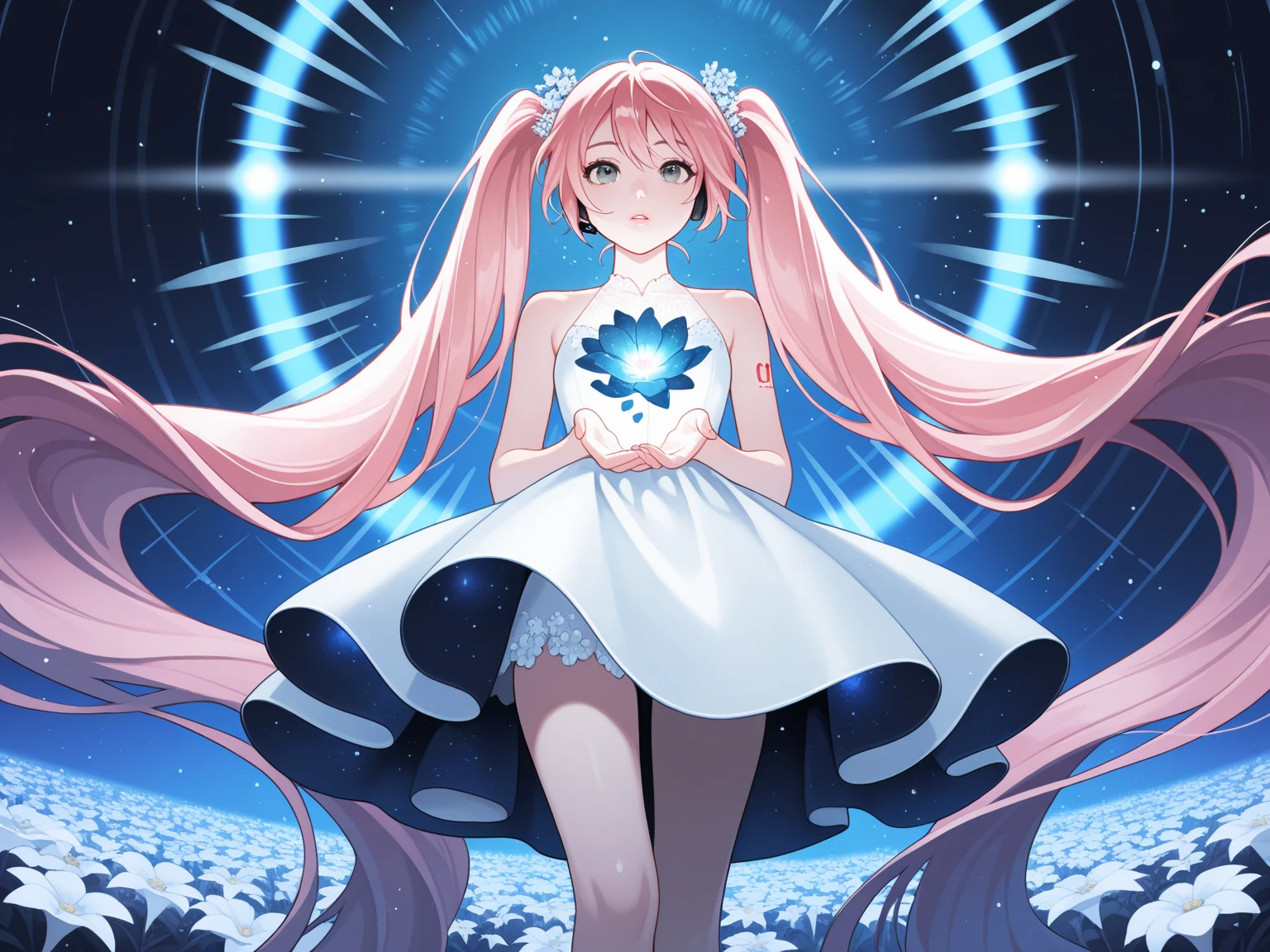 <lora:An25-001C-UM_Tpony_v1.2-000156:1>,
score_9, score_8_up, score_7_up, score_6_up, score_5_up, score_4_up, source_anime, anime, starry sky,
.,
1girl, an25_um, round face, square face, looking at planet, space background, macro_shot, earth \(planet\), holding planet earth,
white dress, white gloves, hair bow, white bow, pink thighhighs, white choker, pink winged footwear, medium breasts,
starry sky print, small breasts, cleavage cutout, wings