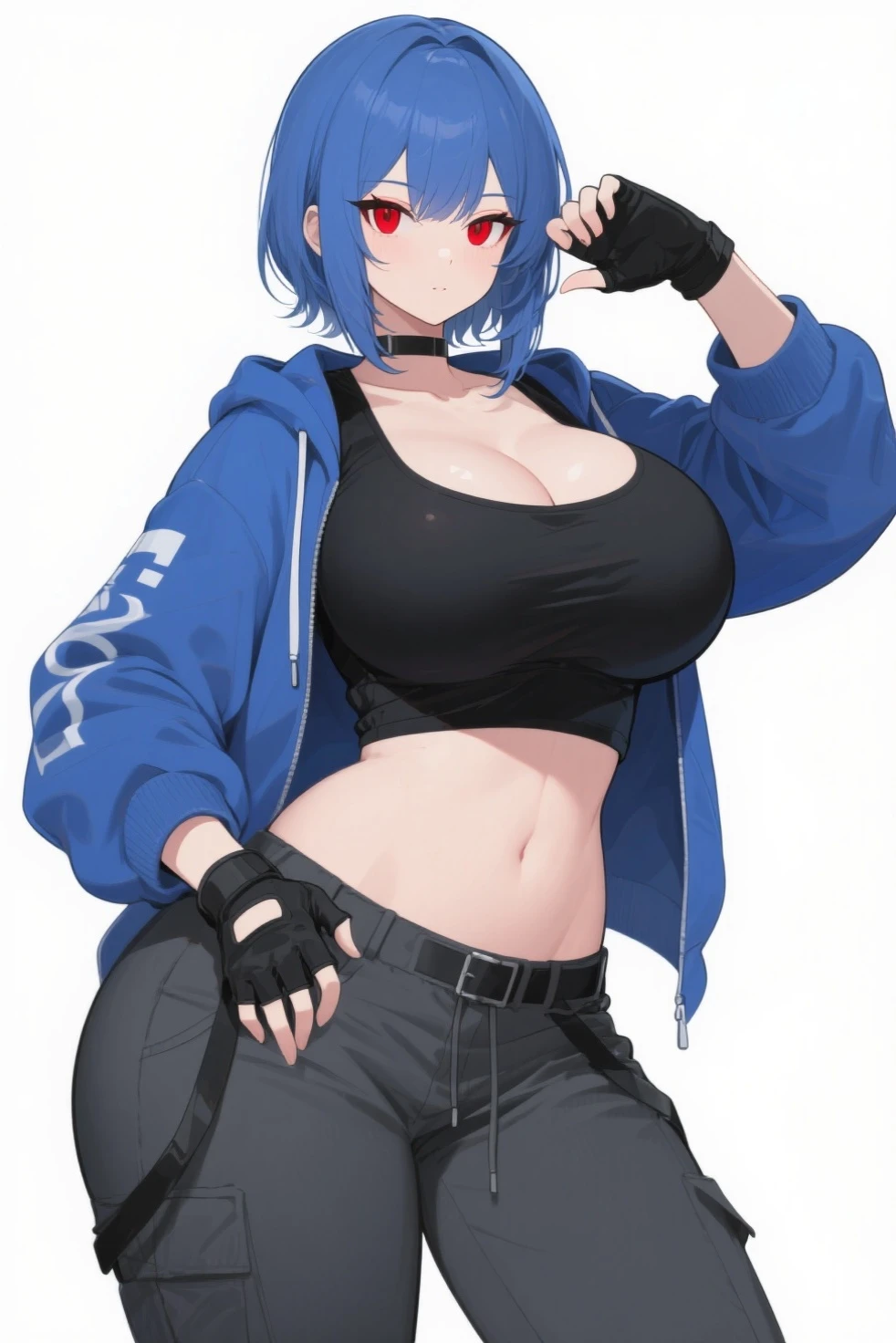 ((((Bare top)))), (((((Cleavage))))), (((((((Super Crop))))))), (((bare stomach, Short clothing, ((Front-tied clothing))))), ((aqua blue scarf)), ((((rigid denim)))), (((thigh holster))), ((Rogue)), Her breasts are exposed, (((Sleeveless))), (((No sleeve))), (((Metal Armlet, armlet))), ((fingerless gloves)), ((short gloves)), ((((bare arm)))), Complete Hand, (Pink eyes), (((Light blue hair, Blue Hair))), bluish hair, Very long hair, (Wolf Ears), one woman, (big breasts), ((highest quality)), ((masterpiece)), At the center, ponytail, (Sexy Costumes), Adult woman, Narrow waist, (masterpiece), ((highest quality)), (Very detailed),woman, (Beautiful Eyes)), Detailed and beautiful eyes, Clean and detailed face, Five Fingers, Perfect Anatomy, simple background, No background, Solid color background, (White Background), (((Small clothes, Simple clothes)))