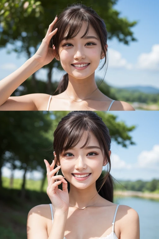 masutepiece, Best Quality,
Ultra-detailed, finely detail, hight resolution, in 8K,
((Photorealsitic:1.4, Raw photography, 超A high resolution,Top image quality: 1.4)),
Wallpaper,
((Perfect whole body configuration1.5)),
Beautiful detailed eyes, Natural Color Lip,
((a serene smile:1.5)),
((Random and cute hairstyles)),
((all-fours:1.5)),
((large breasts size、cleavage of the breast:1.2)),
((((Lift your chest with your hands:1.5)))),
((Random sexy underwear:1.5)),
((breastsout、under look eyes、Mole on the arm:0.9)),
((from below looking up)),
((Random blurry background)),
((Random and cute facial expressions)),,
((1人の女性:1.5))
very detailed and professional lighting、
((Random and cute facial expressions:1.5))、
((thigh visible、I can see panties:1.5))