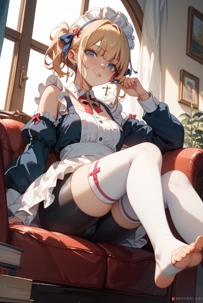 ultra-high-resolution，Best quality white stockings，Lace socks，Burpee socks，overknee socks，Exudes a cute and shy atmosphere。