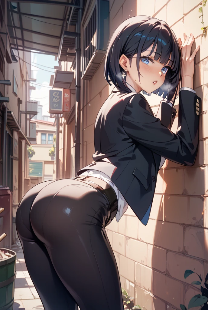Young girl with black hair, long twintail, twintail hairstyle, (blue eyes), ((small bushy eyebrows)), wearing gothic lolita clothing, lolicon , to school, bored eyes, bored face (Zankuro) drawing style by zankuro artist, Zancrow style, image uploaded in R34, walking to school, flirty smile , suddenly having sex in public, prone bone sex((doggy style sex)), ((public sex )) naked ass in the male crotch, old man , ((being raped by a decrepit old man in a dirty alley, 