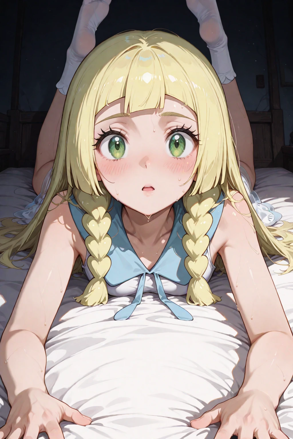 nsfw,1 person,Sweat,White Breath,solo,,Pokémon,Lillie,Groin bulge,On all fours,room,Handjob,soloオナニー
