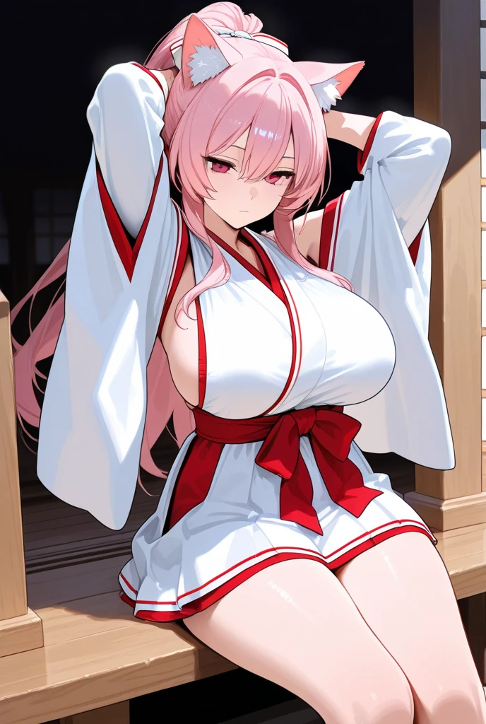 Good quality, 2D, 1woman, full body, white skin, long hair, pink hair, blue eyes, red lips, pink eyeshadow, gorgeous face, huge boobs, sexy, based in japanese folklore, white yukata with cherry blossom pattern, based in one punch man art style