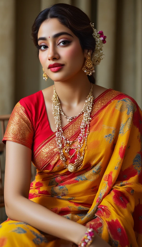 Foto RAW, photorealistic, photography, full body shot, master shot, perfect eyes, goddess like beauty, pierced eyes, perfect thick chubby mallu Desi aunty bhabhi, Wearing a Stanapatta, a chest-band.Saree model, model Photography, Indian saree shoot, Indian traditional wear advertising photography, traditional wear brand shoot, face of Indian actress Sonakshi Sinha, masterpiece, realistic, realism, incredible details,  pleasure, photorealism, detailed skin, skin pores, high contrast, photorealistic Artstation 8k HD digital art trend of high definition and detailed realistic skin texture, ultra detail, realistic skin texture, armature, best quality, ultra high definition, (photorealistic:1.4),, high resolution, detail, raw photo, sweat, Re sharp, by Lee Jefferies Nikon D850 Film Stock Photo 4 Kodak Portra 400 Camera F1.6 Lens Rich Color Ultra Real Realistic Realistic Textures Dramatic Lighting Unreal Engine Trending at Art Station Cinestill 800,(pele altamente detalhada: 1.2), 8k UHD, DSLR, soft-lighting, alta qualidade, grain of film, Fujifilm XT3,she didn't like to wear blouse or bra, she is happy to wear only saree, she hates blouse or bra, detailed hairy armpits, hyper realistic skin, skin pores, sweat, veins, 