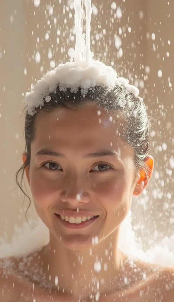 Cute  girl put flour on her hair And She Is very happy