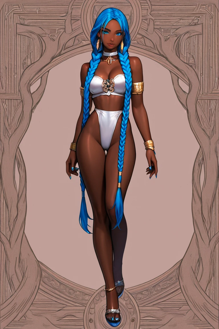bunny girl, darkskin, White hair, gold eyes, musclegirl, voluptuous