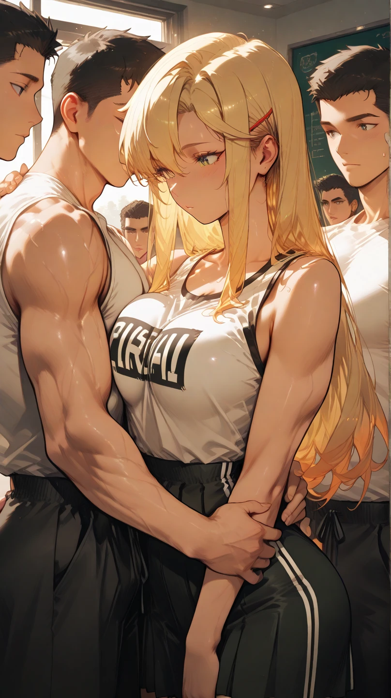 (masterpiece,best quality:1.3),(ultra-detailed,high resolution:1.2),(illustration),((an extremely delicate and beautiful)),(detailed background),((1girl,tall stature)and(1shota boy,short stature)),hetero,(1girl,tall stature:1.4),(curvy:1.4),(long hair, french braid),straight hair, (blonde hair), light blue eyes, (large breasts), pale skin,shiny skin, (rolling eyes:1.4),(ahegao),(trembling),((She wears Army costume, Army hat)), cum in pussy,(cum on clothes:1.4), cum on body,cum in mouth,cum on hair,excessive cum, (1shota boy,short stature:1.4),smug,large penis, ((vaginal,sex)),(upright straddle,couple,face-to-face,kiss),(wrestling ring),