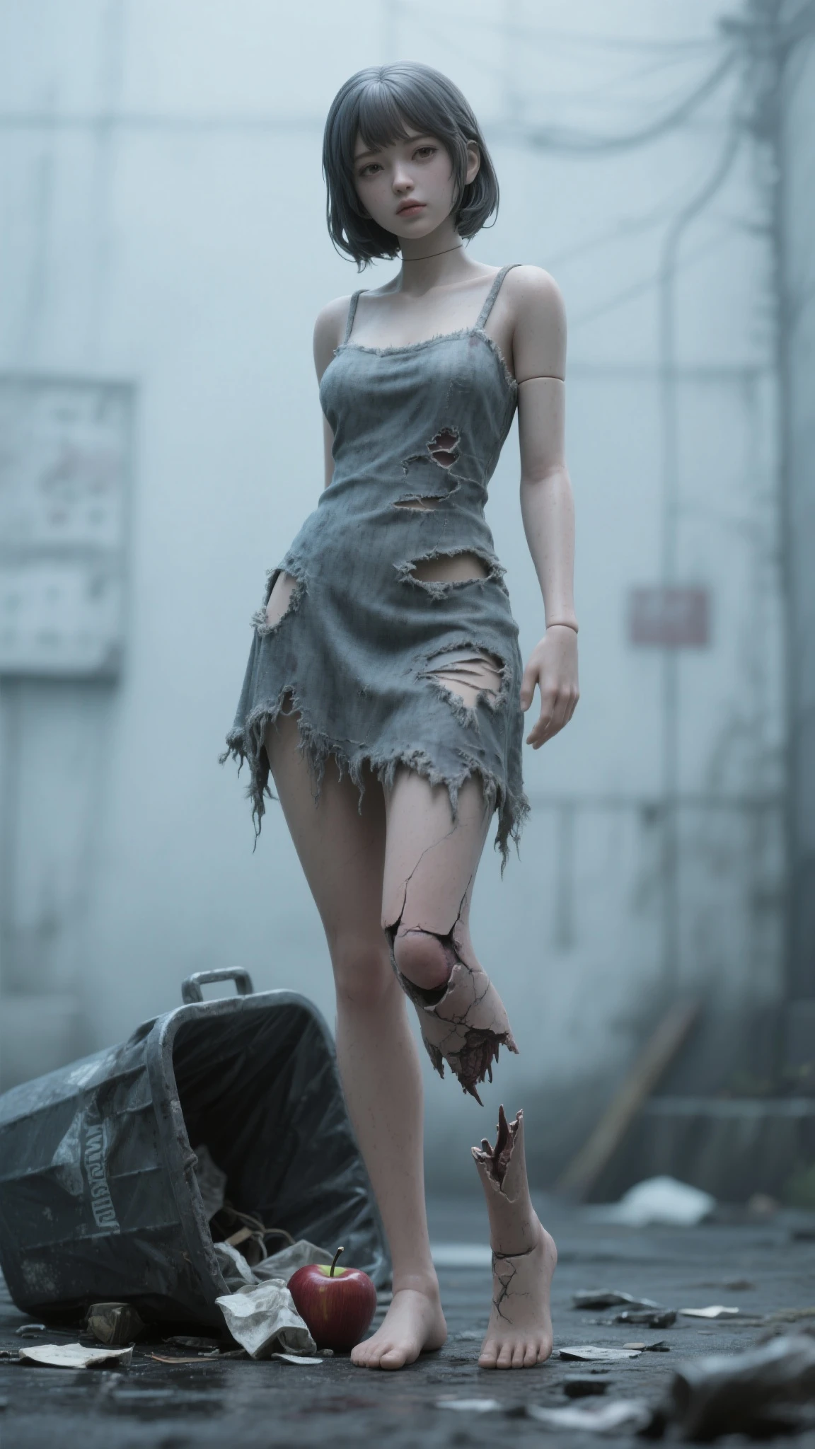 (masterpiece, highest quality, ultra high res, ultra detailed:1.3), (1 cute zombie girl:1.4), ideal ratio body proportions, full body, (white panties:1.4), cameltoe, tank top, clothes covered nipples, pleated mini skirt, dynamic angle, city, scratches, wounds, blood, fangs, zombies,