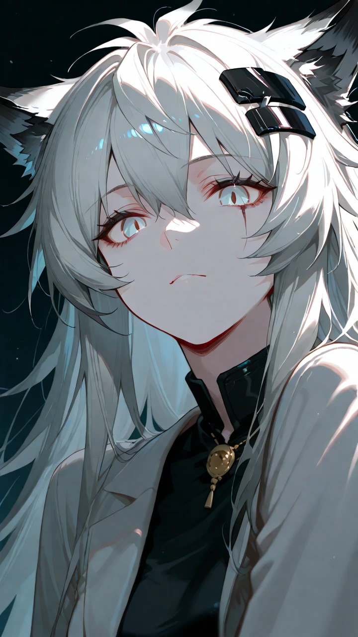 One Beautiful girl、unique hairstyle 、 silver hair color , Grey eyes、small face、anime makeup、"A girl with a cute and androgynous face"、white skin、cute eyes、Very thin eyebrows、tall、stylish black gothic fashion、stylish outfits 、、19 years old、Japanese-Korean half girl、Has a languid look、anger、Lower the corners of your mouth with no expression on your face、Photographed from the side diagonally、model photoshoot、masterpiece、highest quality、high resolution、luxurious 、glaring expression、korean makeup 、Cool photos、blurred black filter、Various poses、rich , handsome girl