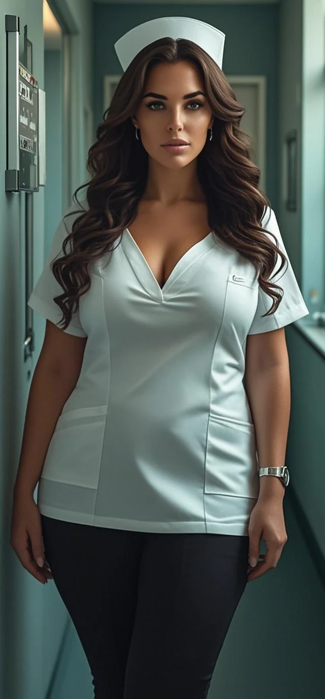 6 feet tall big breasted 44inch Brest beautiful Indian girl as sexy nurse full realistic 4k picture  wear a mask

