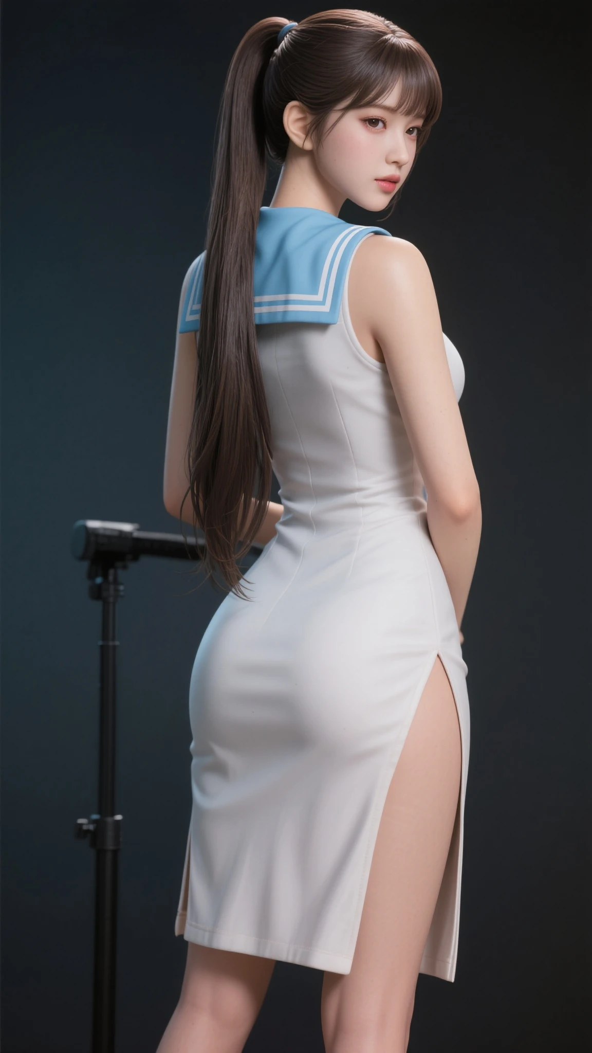 nsfw, masterpiece, bset quality, realistic, 1girl,white thighhighs,nurse uniform, mutiple views, ass views and dress views, (PureErosFace_V1:0.7),
