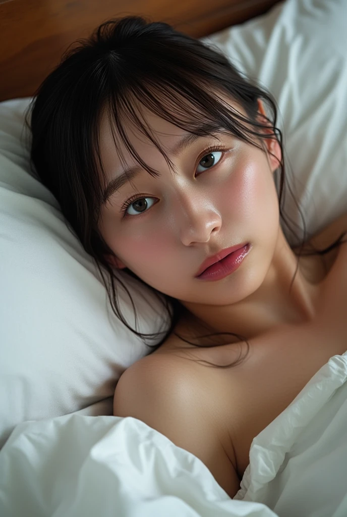((highest quality, masterpiece :1.3)), Photorealistic、Ultra-high resolution、Natural skin texture、Hyperrealism、Near Movies、Beautiful Japanese girl in her early teens、One girl、Tight crop top、Lying in bed、Frightened expression、Tears flowing