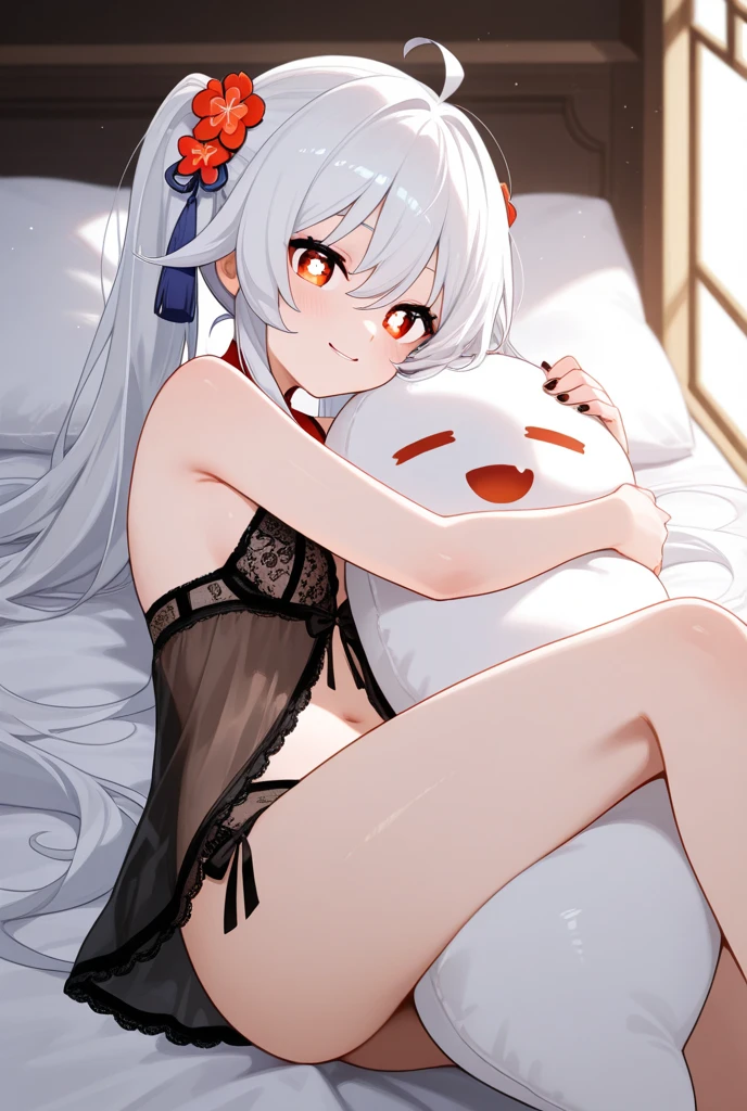 Girl with white hair childish futon bedding Lying blush bare-legged bandaged mummy Halloween mummy