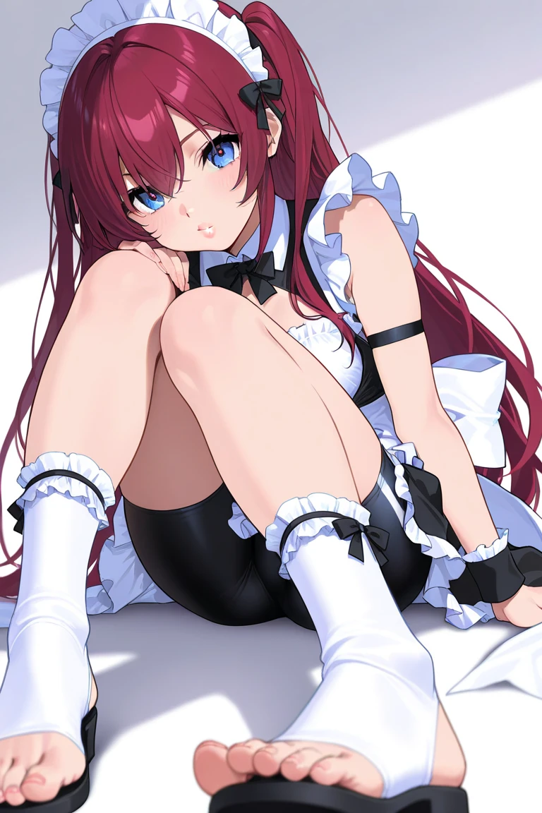 score_9, score_8_up, score_7_up, source_anime, BREAK BaelzIdol, twintails, mini hat, hololive idol uniform, bow, layered skirt, single sleeve, wrist cuffs, single thighhigh, naughty face, lifting skirt, thong, from below <lora:HakosBaelzPDXL:1>