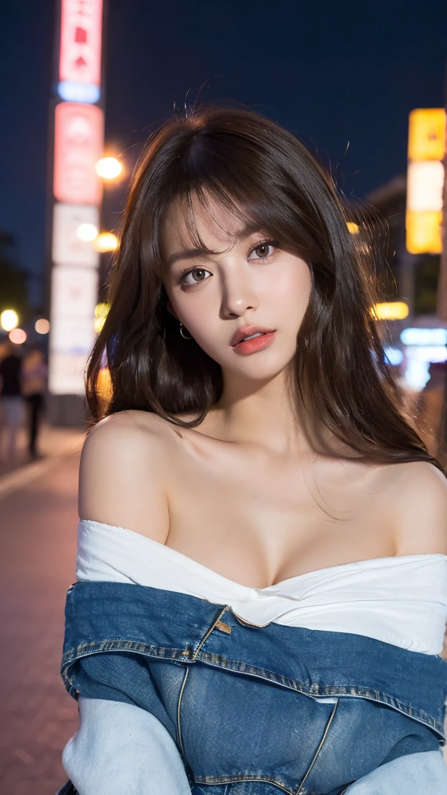 Urban beautiful girl college student, masterpiece, light makeup, Red lips, Silver Hair, Disheveled long hair, Street background, beautiful, elegant. Extremely fine detail, Master Works, Authentic texture, Realism in film lighting, Perfect job, 16k, hd, exquisite features,blue eyes、Japanese Idols、Beautiful face、Cute Smile、brown hair、beautiful hair、ponytail、glamorous、 Big Breasts、Erect nipples、Greasy muscle、Shiny skin、Sunburned skin、Shining black skin、Sexy knitted sweaters, Bright big eyes, Smooth skin, Earrings, necklace, tattoo、show off nipples under white shirt
