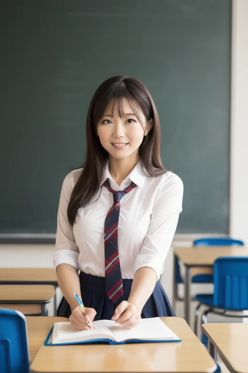 A 20-year-old female teacher with a cute idol-like face She is a high school teacher Gentle and cute High school classroom All the students are seated The teacher is standing in front of the blackboard in the classroom and giving a lecture Cleavage Whole body Full body portrait RAW Photos Genuine Genuine Real Stick High resolution Genuine life No copyright notice