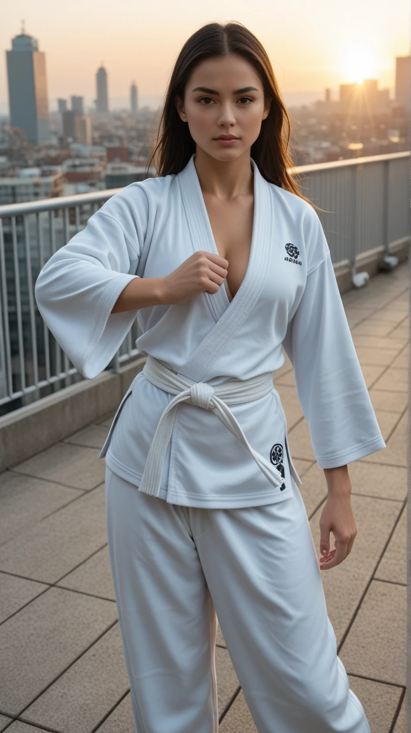 Realistic busty 55yo mature woman,Karateka,ultimate form,8k,lustful erotic obscene ,