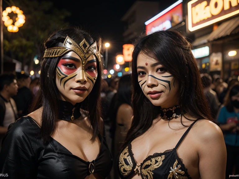 mid-thigh view, naked woman in a carnival mask, night carnival on the street of an ancient European city, mass of people, enchanting, mystical, surreal, stylish photo, masterpiece