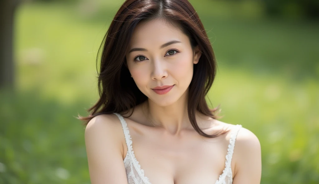 Highest quality、masterpiece、8K、Very detailed、Realistic、(Looking at me with a mischievous smile)、whole body、(Big Breasts)、Slender、Thin and beautiful legs、Tight and slim waist