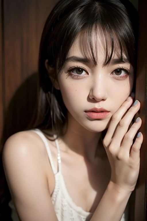 8k,Highest quality,(masterpiece:1.2),(Realistic),(Realistic:1.37),Ultra-high resolution,One Woman,smile,((Big Breasts)),Beautiful Eyes,(((White shirt))),Perfect body,Perfect Fingers,Professional Lighting,gravure,Detailed face and skin texture,fine grain,RAW Photos
