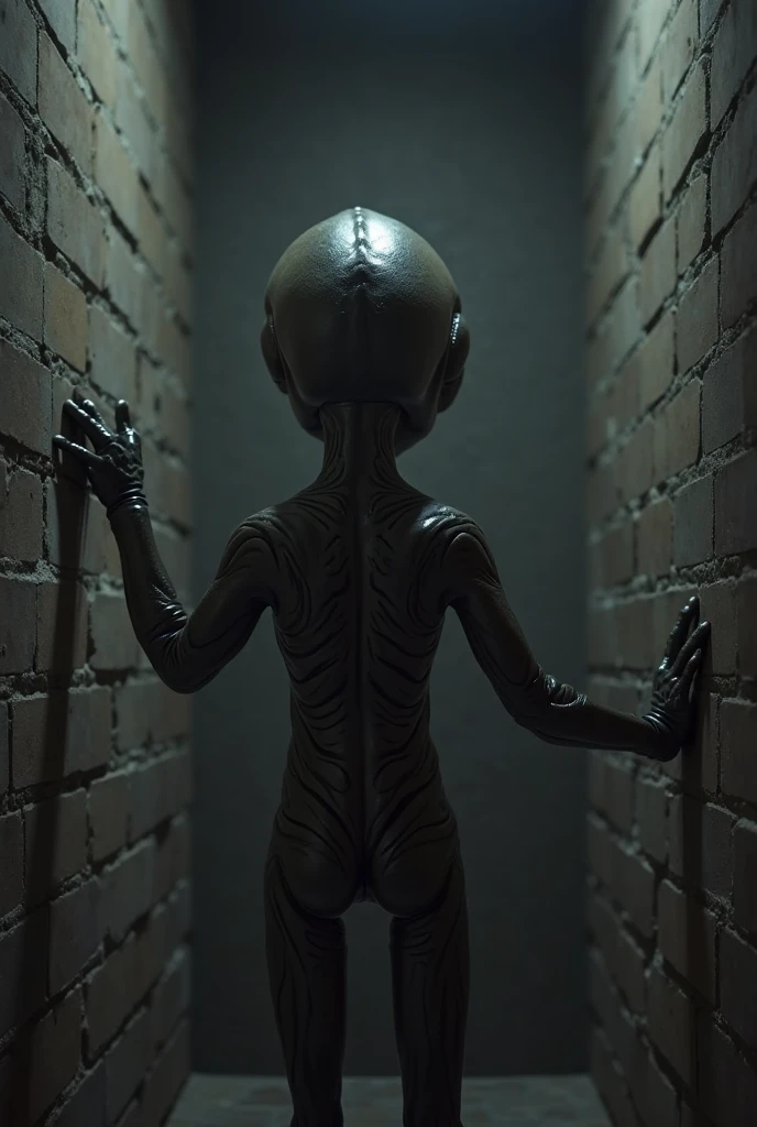 A creepy alien in liminal space, backroom, camera low resolution 