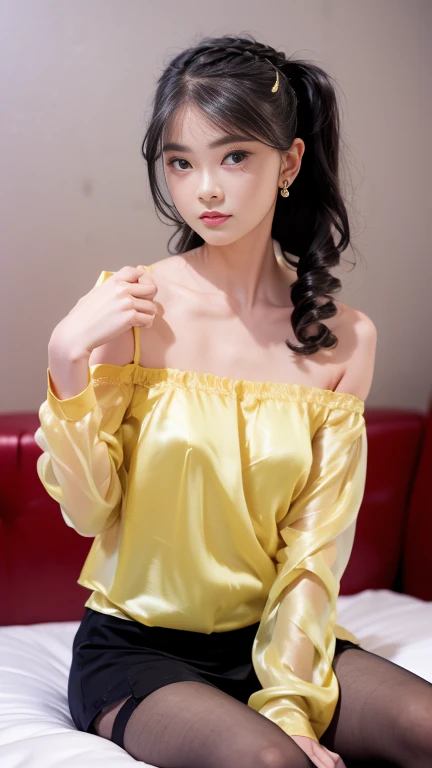 Love Buddha（woman）、Photorealistic。Like a heavenly maiden。
Wearing a golden robe、Filled with an aura of love。
A glittering tiara on her head、The expression is calm。, short hair, naked portrait, nude photography, shiny nipple, show armpit 