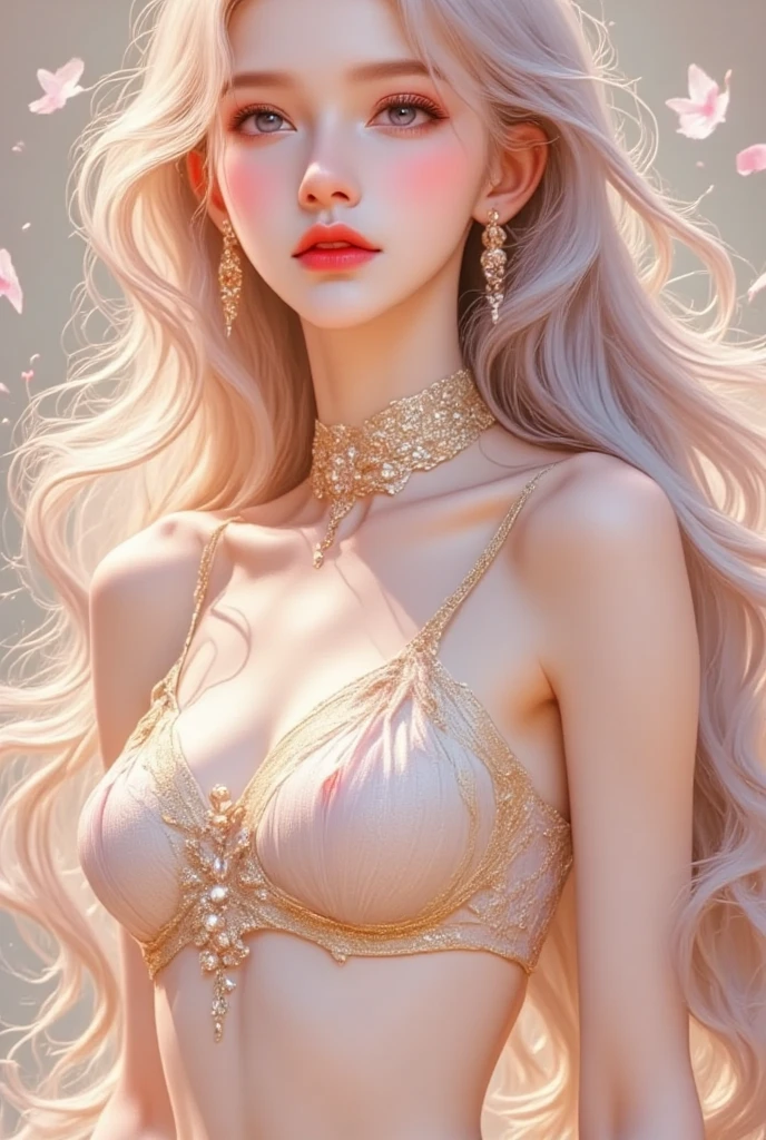 ((best quality)), ((masterpiece)), (detailed), NSFW, small breasts, prominent collarbones, skinny arms, flat stomach, visible hip bones, long hair, red hair, white hair, blonde hair, dark hair, ponytail, thick ponytail, heavy ponytail, Realistic Shadows, Detailed skin, Very small breasts, Hair Ribbon, Very detailed, highly detailed face, Perfect face shape, Perfect lips, Perfect nose, Correct beautiful eyes, Watching Viewer, Best Quality, Single Girl, No bra, No panties, Solo