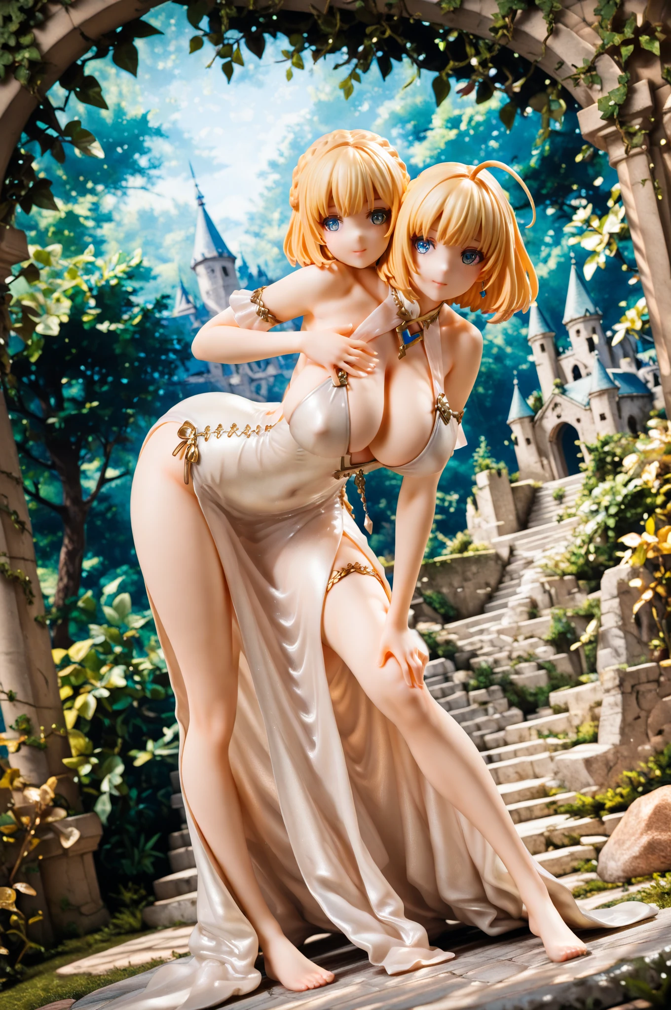 (One girl),Highest quality、Representative works, Best Quality,Highest quality、dark magician girl、Blonde Hair、1 girl,topless、NSFW、naked,No clothes、naked足、Full nudity、Show the soles of your feet、bedroom,