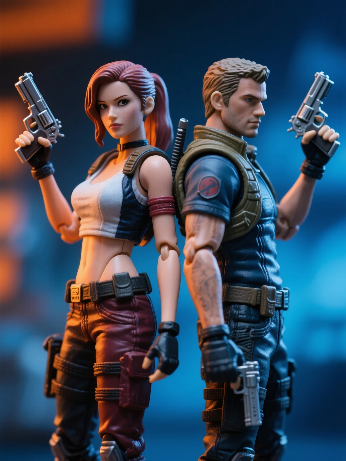 masterpiece:1.2, best quality, 1boy, 1girl, girl:red hair, girl:blue eyes, girl:black tanktop, girl:green pants, Solid Snake, facial hair, bodysuit, headband, sitting at a bar, upper body, close up, couple, talking, <lora:meryl-nvwls-v1-final:0.8>, meryl, ((looking at viewer)), ((blushing)), hand on head