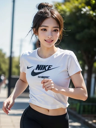 Mayuri Shiina, Young Skinny Gravure Idol, Young Sensual Gravure Idol, Young Pretty Gravure Idol, Ayami in Kojima, Running a Marathon, Waving to Sidewalk Audience, Athletic Clothes, Shorts, Short Hair