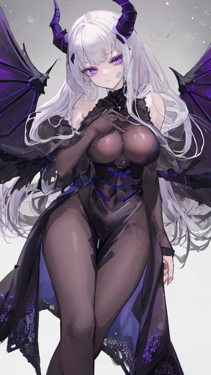 masterpiece, high quality, 4K, Beautiful design, Shiny, from the front, Award-winning photo, Very detailed, Winter World,Finer details, Confused, Very knowledgeable woman, Very detailed eyes and face, alone, 1 female,devil'wing,Cat ear, Shiny, Big Breasts,Big Breasts,Big Breasts,dress, Abdomen is visible , Night view,Garden at Night,Starry Sky,full moon,Gold embroidery,