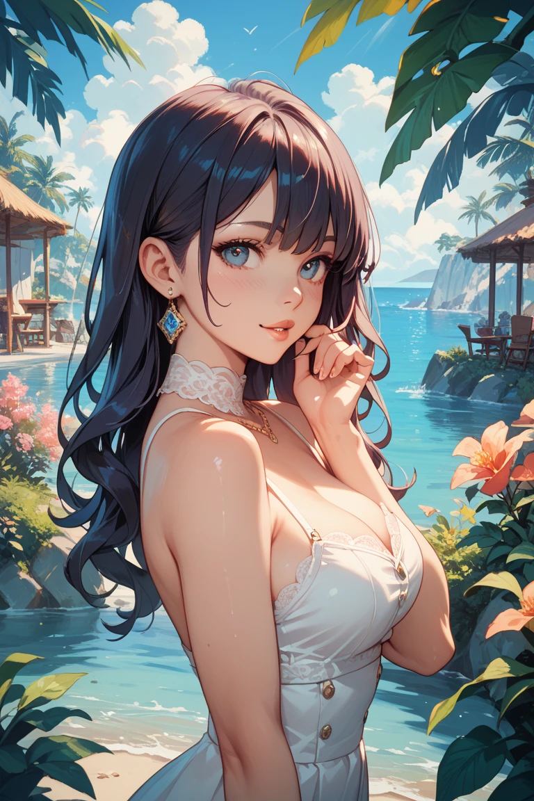 8K、top-quality、An ultra-high picture quality、ultra-detailliert、animesque、Ultra-realistic flesh feeling、portlate、full bodyesbian、A sexy、Super High Leg、Beautuful Women、Wet white、The skin is sheer、piece、Cross-eyed、put out the tongue、Blushing cheeks、Slick、Water running through the skin、collarbone visible、Long blue hair、Blue eyes、shinny skin、Very gigantic-breasts、ample breasts、extremely big ass、shinny skin 、Background is the beach at night 、The sky is a fantastic meteor shower --auto --s2