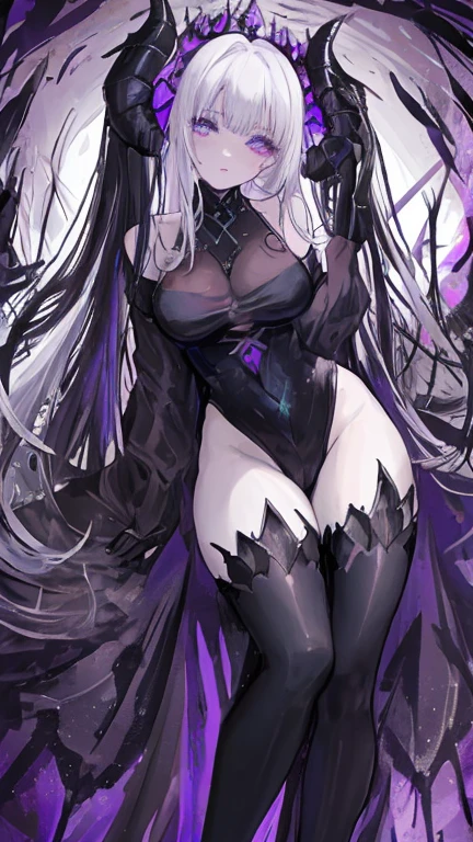 (((1 demoness))), ((detailed blue eyes)), ((long silver hair)), large breasts, perfectly drawn body, seductive, black bra, black panties, perfect butt, rear view, backside view, best quality, masterpiece, ultra-detailed