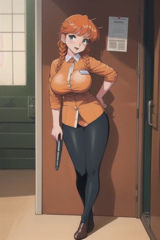 sonia (pokemon), big booty, 1 girl, (solo), ((sonia)), best quality, highres, high quality, 8k, HD, super detail, anatomically correct, UHD, accurate, (masterpiece:1.2), (high quality:1.0), (ultra detailed), (Front View), (Smug Grin), Brat, View from Below, Looking at Viewer, (brown trench coat), (Adult), side ponytail, heart hair ornament, (Skirt Lift), (Panties), (Panty), Lingerie