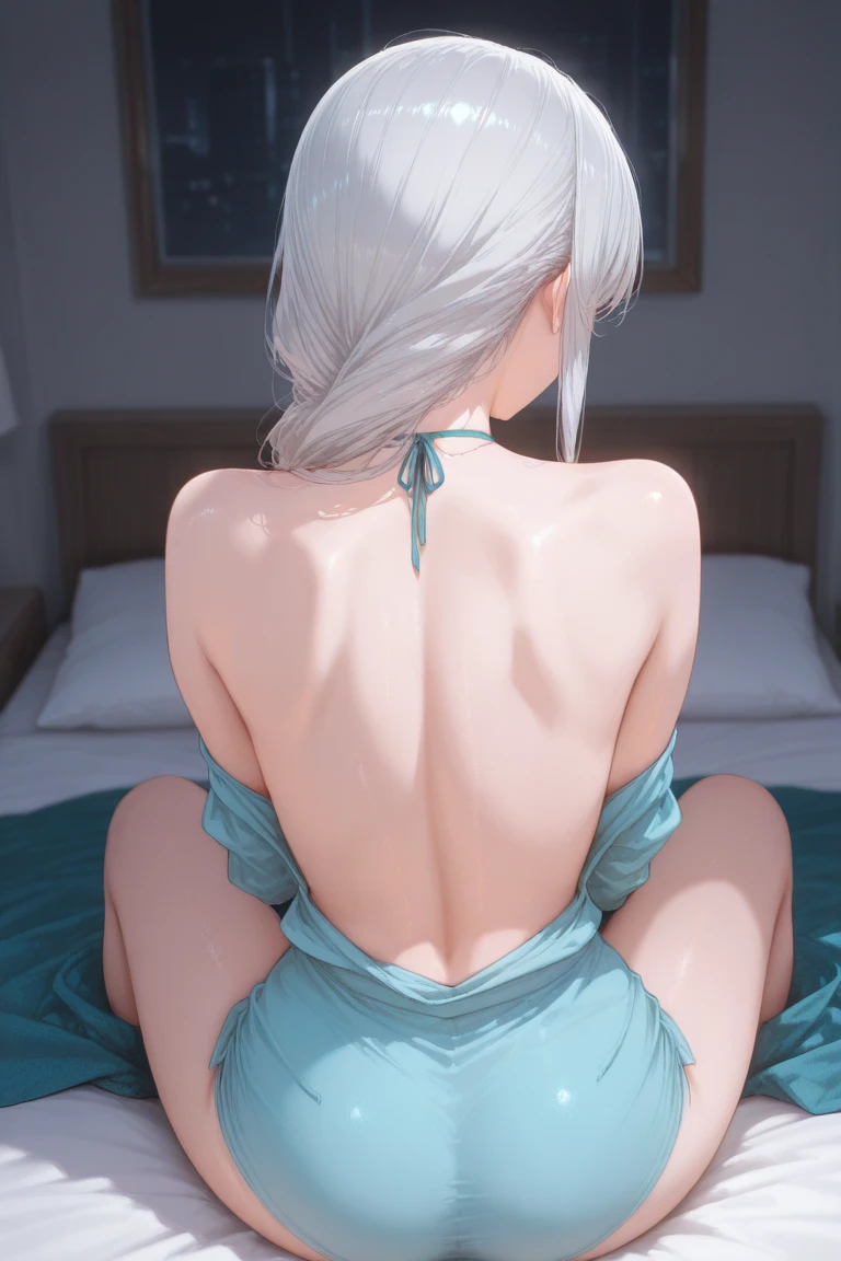 focus on the big ass, BIG ASS ON SCREEN, naked, LEGS OPEN SPLIT work of art, best qualityer, 1 girl, nahida, impacto genshin, White hair, hair green, cute, from behind, hair falling forward, bed-in, blush, breastsout, in this, rug, bare rug, rugboob, bared shoulders, completely naked, Inside the house, lying on bed-in, pillow, shining skin, oil, oily, oiled rug, semen, semen on rug, camera below, focus on the ass, camera facing bunda, legs fully open, very bright, complete package, light in everything, muito focus on the ass, ass half the screen, more focus on the ass, CLOSER, legs fully open