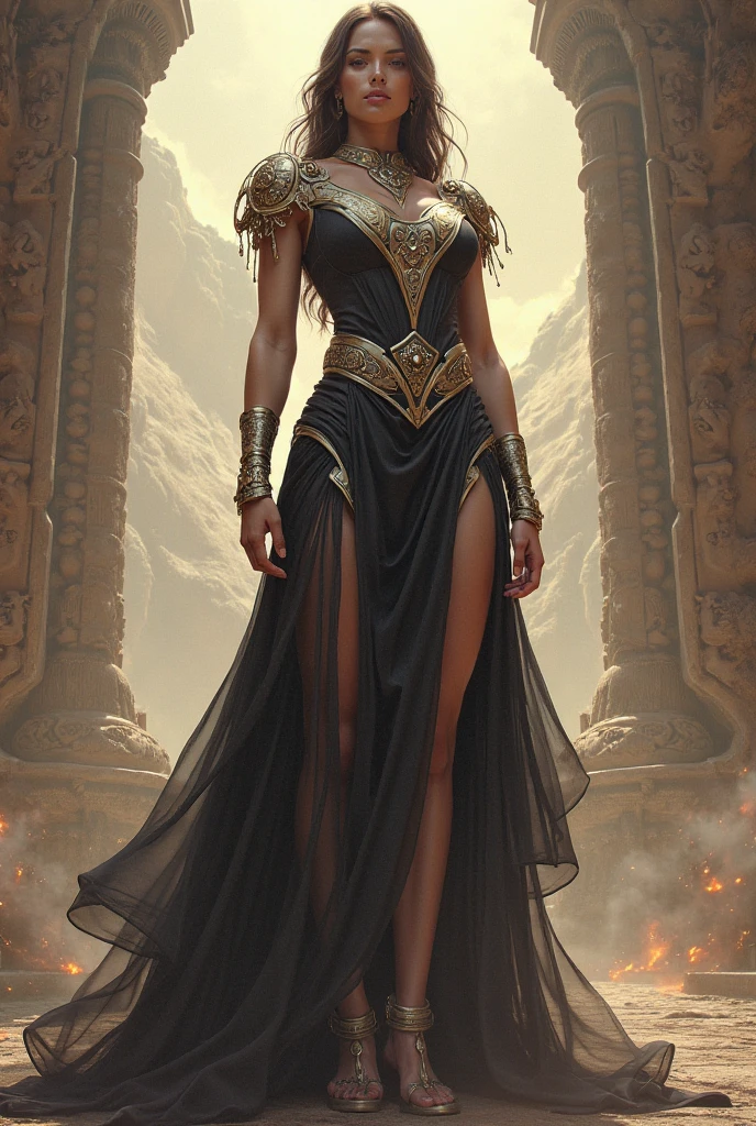 ((realistic:1.5)),((best quality)), ((masterpiece)),((detailed)), a mature stunningly beautiful wicked queen, skindentation, lush dark hair, detailed green eyes, juicy breasts, large cleavage, thick legs, thick thighs, juicy ass, intense, vain and arrogant, sinister, naked, sparkling jewels and jewelry, inside of her barbarian palace, ancient barbarian city in the background, crumbling stone walls, piles of gold coins, atmospheric fog, dynamic view, 
