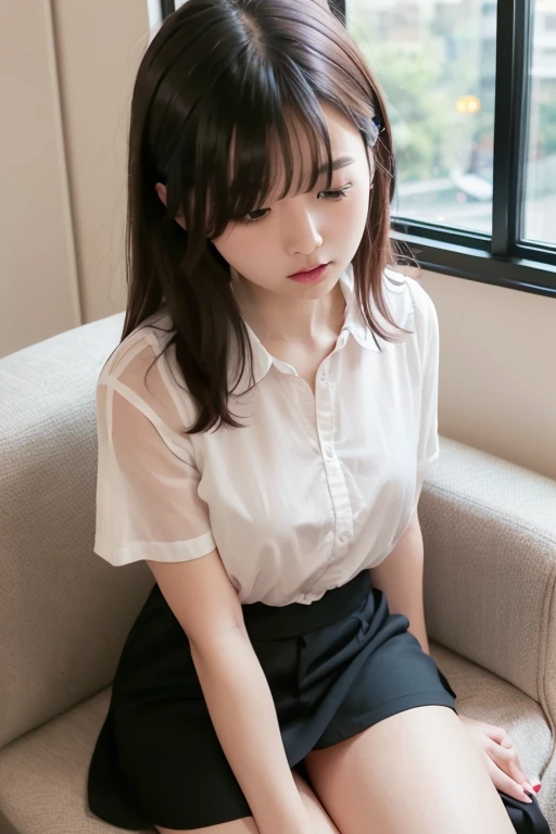 (Realistic:1.3), Shadowy Face, Depth of written border, , 
Beautifully detailed illustrations,Great art,(((Very detailed))),
One girl sitting,bangs,high school girl,sleep,close your eyes,White panties,skirt,
Cowboy Shot,from before
,(((Very detailed))),in the train，ミニskirt, I can see her panties，
