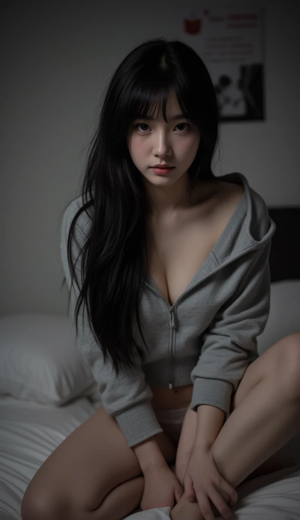 Teen girl, black hair, porcelain skin, dirty hoodie, dark lonely apartment, 1 cupcake with 1 birthday candle, depressed girl, crying, lonely, fetal position