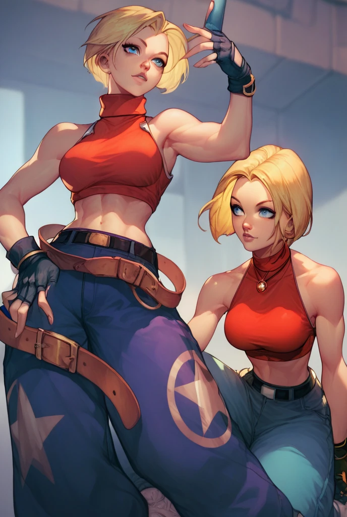 (((Cammy_White))) sourire, ((pull sans manches)), market context, (((bikini))), (((peau brune))), detailed skin, jambes parfaites, cuisses parfaites, (((Curvy Body))), gros seins, (((1girl)))