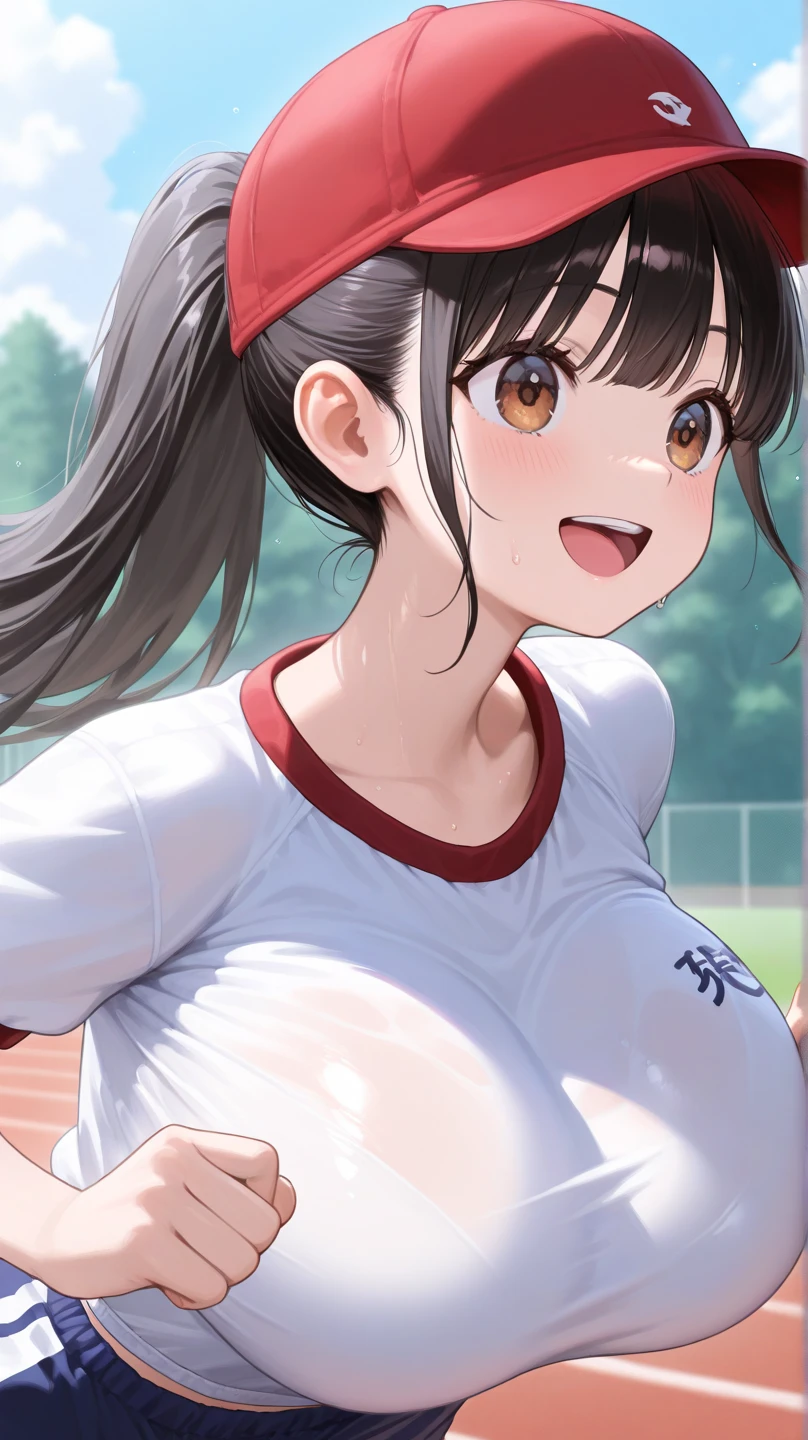 anime、30-year-old woman1people、Sportswear、Absolute area,POV,Blushing,Red lips,Sexy,smile、Sweaty、lure、Sexyポーズ、MILF、Park Background