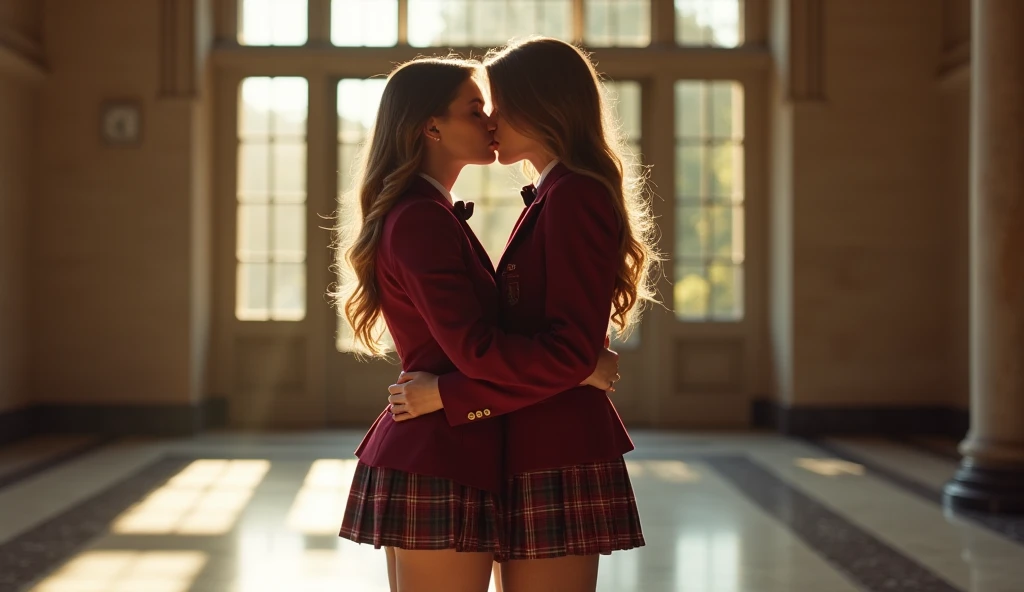 2 sexy school girls, we see their asses, they kissing each other


