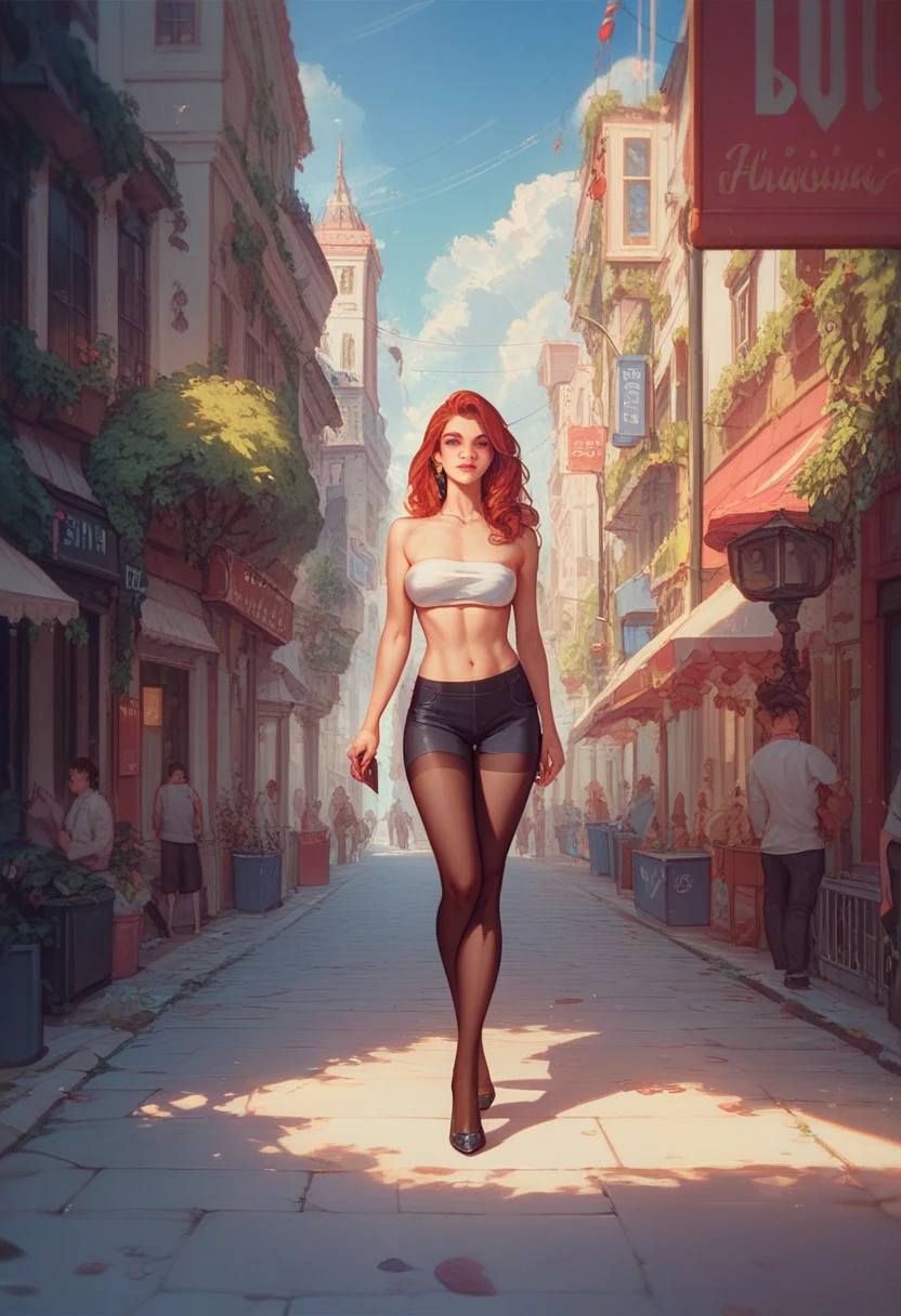 Full body picture, full body photo, hot strawberry blonde, skinny girl, naked, naked waist down, in a crowded city, angry, embarrassed, crying, barefoot, naked waist down, bottomless naked, , no underwear, visible feet, full body