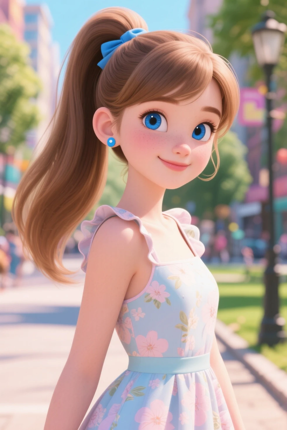 a woman, tourist, bag, ((thin tiny panties) looks like times-square, and pubic hair, feminine casual dress), (moving pose, masturbation), spread legs, angle from below, (sitting bench, show off her crotch), braid, outdoor, downtown, tiny earrings,