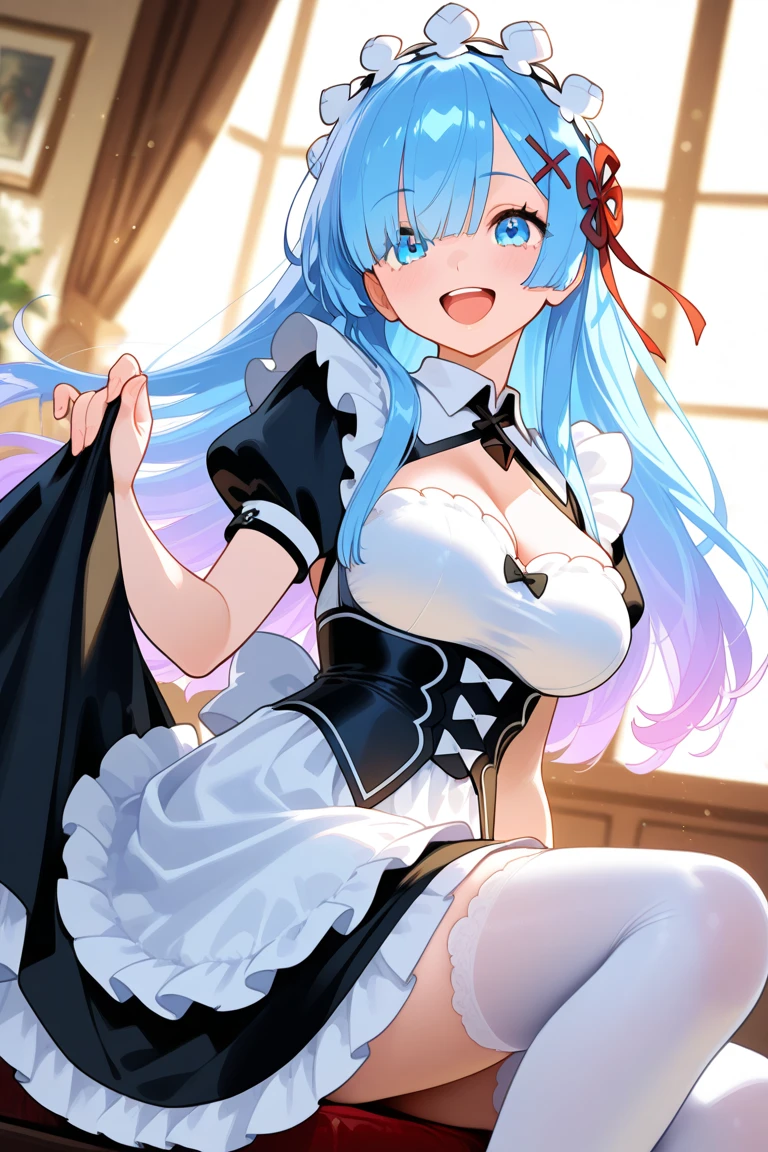 Sexy busty maid blue hair