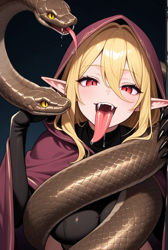 Elven woman manipulating hot water dripping tentacles、wicked smile、Entangled tentacles、ultra-definition、Brown-skinned、5 finger hand、Cel Shade Adult Animation、a large amount of mucus、Whole human body