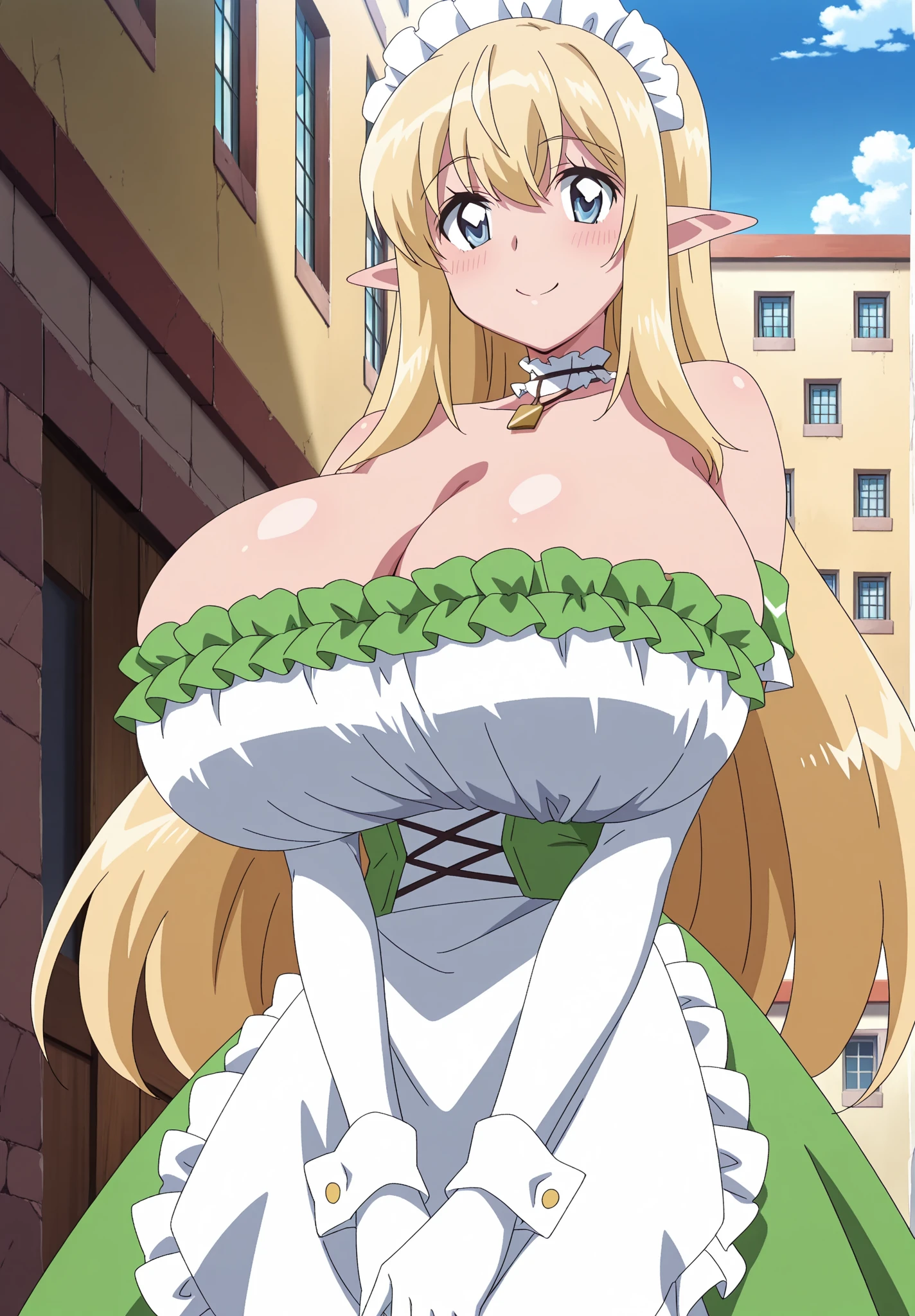 cinematic light, colorful, hyper detail, dramatic light, intricate details, (best quality:1.2), highly detailed,Anime, Moe, illustration, wallpaper, (masterpiece:1.2), best quality, ultra-detailed, best shadow, beautiful detailed face, beautiful detailed eyes, high contrast, (best illumination, an extremely delicate and beautiful),full body,
<lora:Kai_fiona:0.8> fiona,pink bowtie,bonnet hat, blonde hair, long hair, green eyes, pointy ears, (large breasts:1.2), cleavage, dirndl, green capelet, (amane hasuhito:1.5),